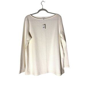 NWT J. Jill Cream Cotton Blend Long-Sleeve Chevron Textured Top Size L